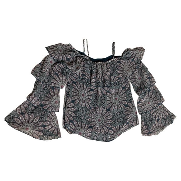 Ella Moss Gray and Blue Ruffled 3/4 Sleeve Blouse - Picture 3 of 4